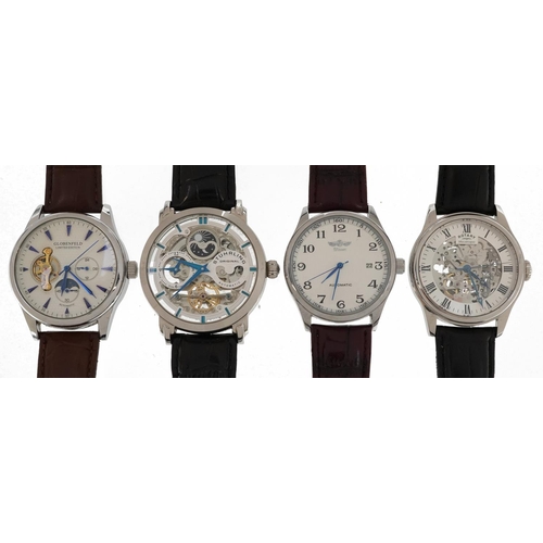 3900 - Four gentlemen's automatic wristwatches comprising Stuhrling Original skeleton wristwatch, Rotary Me... 