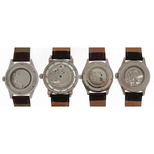 3900 - Four gentlemen's automatic wristwatches comprising Stuhrling Original skeleton wristwatch, Rotary Me... 