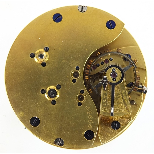 3953 - Two antique pocket watch movements, one fusee by Dwerrihouse & Carter, 45mm and 40.5mm in diameter