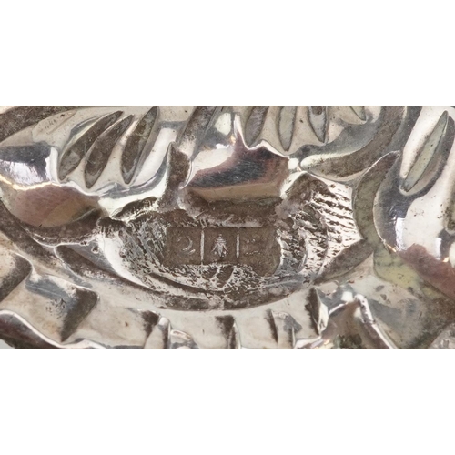 272 - Egyptian circular silver pierced bowl embossed with flowers and foliage, 25.5cm in diameter, 268.5g