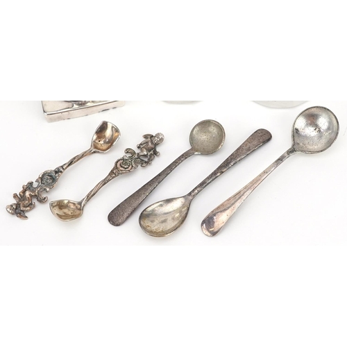 336 - Georgian and later silver and white metal objects including a George III silver caster London 1787 a... 