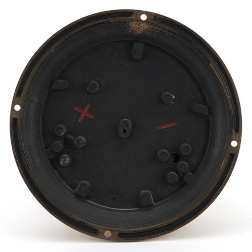 358 - Brass ship's clock with enamelled dial having Roman numerals, 18cm in diameter