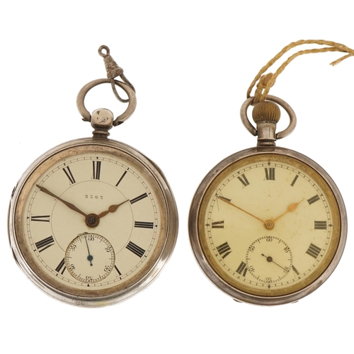 3935 - Two Victorian and later silver open face pocket watches, one with subsidiary dial, the Victorian exa... 