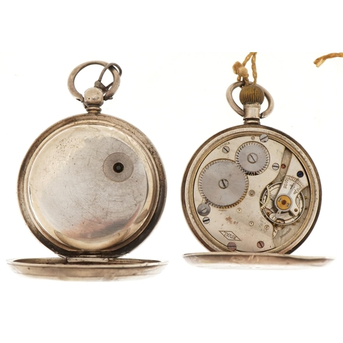 3935 - Two Victorian and later silver open face pocket watches, one with subsidiary dial, the Victorian exa... 