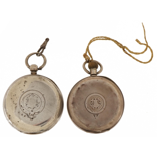 3935 - Two Victorian and later silver open face pocket watches, one with subsidiary dial, the Victorian exa... 