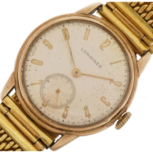 3821 - Longines, gentlemen's 10k gold filled manual wristwatch with subsidiary dial, the movement numbered ... 