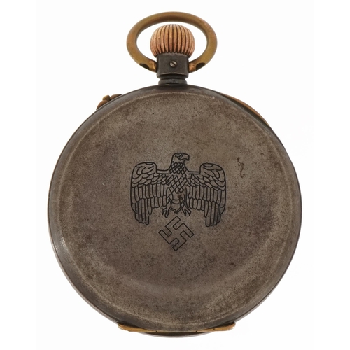 3927 - German military interest Kriegsmarine gunmetal chronograph pocket watch with enamelled dial, 52.0mm ... 