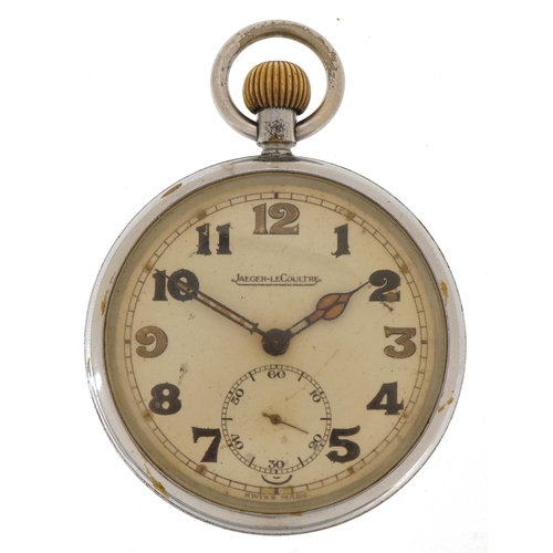 3928 - Jaeger LeCoultre, gentlemen's British military issue open face pocket watch, the case engraved G.S.T... 