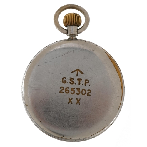 3928 - Jaeger LeCoultre, gentlemen's British military issue open face pocket watch, the case engraved G.S.T... 