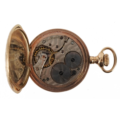 3939 - Rode, Art Nouveau ladies gold plated full hunter fob watch with brooch fastening, 35.6mm in diameter