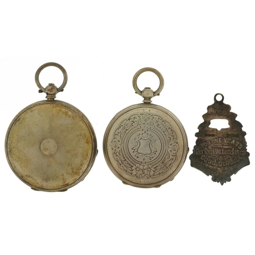 3940 - Two silver ladies open face pocket watches with enamelled dials and a silver Invicta Perfect Attenda... 