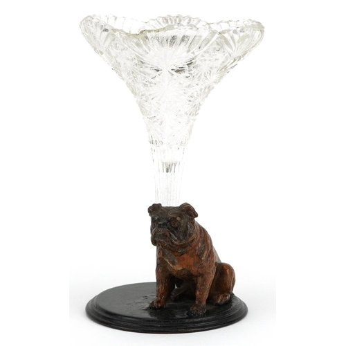 438 - Early 20th century single stem epergne with cold painted iron base surmounted with a Bulldog, 16cm h... 