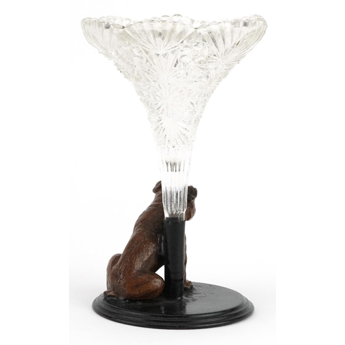 438 - Early 20th century single stem epergne with cold painted iron base surmounted with a Bulldog, 16cm h... 