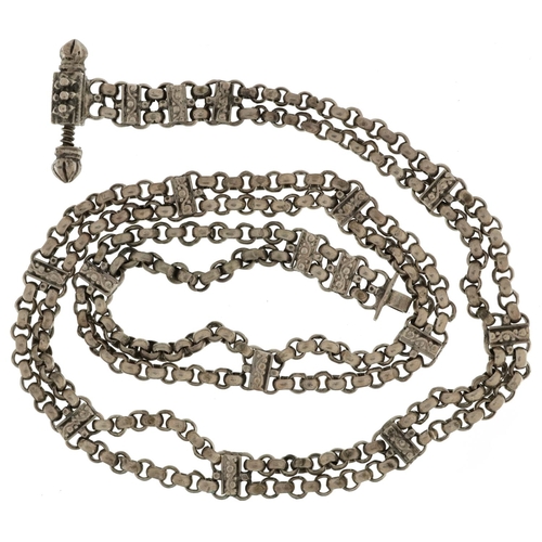 250 - Indian unmarked silver necklace with screw clasp, 75cm in length, 207g