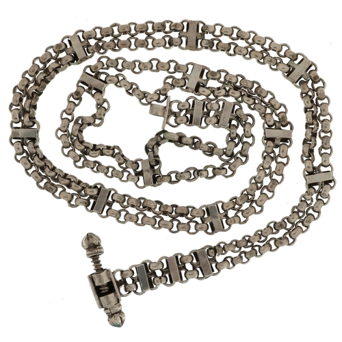 250 - Indian unmarked silver necklace with screw clasp, 75cm in length, 207g