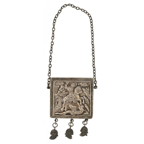 249 - Indian unmarked white metal pontian jewel egkolpion decorated in low relief with St George and the D... 