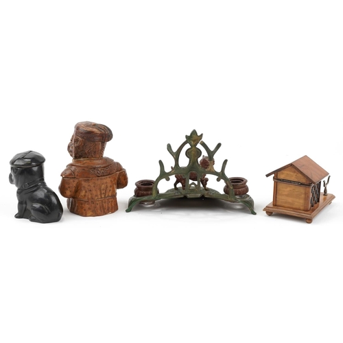 440 - 19th century and later Bulldog related sundry items including a pottery tobacco jar and cover, olive... 