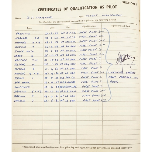 2453 - Military interest Royal Air Force flying log book relating Flight Lieutenant Donald Frank Christmas ... 