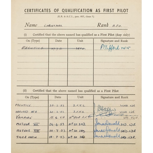 2451 - Military interest Royal Air Force flying log book relating Flight Lieutenant Donald Frank Christmas ... 