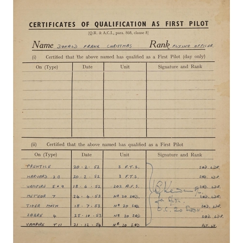 2452 - Military interest Royal Air Force flying log book relating Flight Lieutenant Donald Frank Christmas ... 