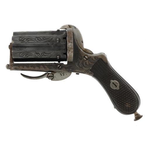 2516 - Antique Belgian Pinfire Pepperbox pistol, 12cm in length