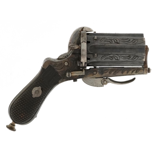 2516 - Antique Belgian Pinfire Pepperbox pistol, 12cm in length