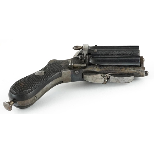 2516 - Antique Belgian Pinfire Pepperbox pistol, 12cm in length