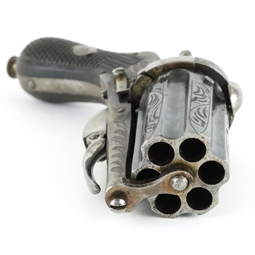 2516 - Antique Belgian Pinfire Pepperbox pistol, 12cm in length