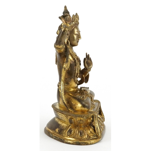 39 - Antique Chino Tibetan gilt bronze figure of Vajrasattva Buddha, 17cm high