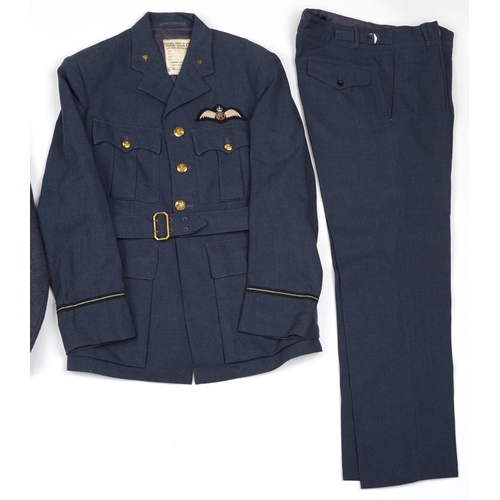 2523 - British military World War II Royal Air Force uniform including tunics, one with a No 1 Dress Warran... 