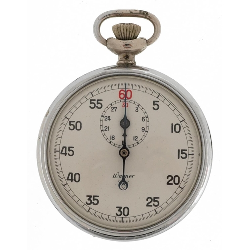 3945 - Wagner, white metal open face stopwatch, 50mm in diameter