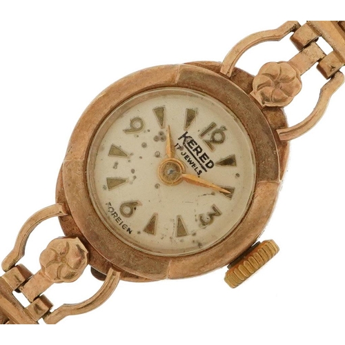 3921 - Kered, ladies 9ct gold wristwatch with 9ct gold strap, the case 15mm wide, total weight 10.8g