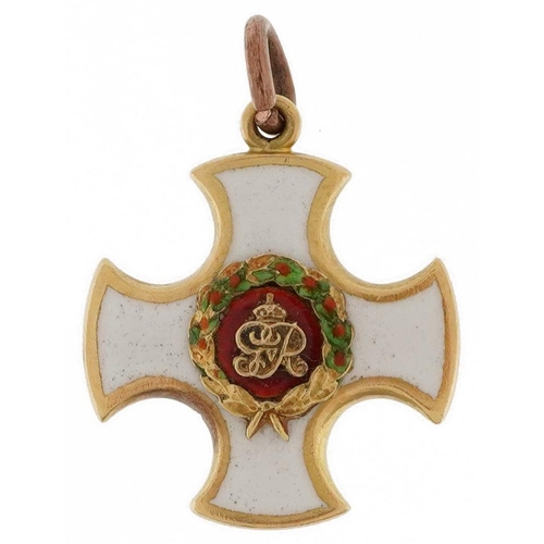 2407 - British military interest unmarked gold and enamel Distinguished Service Order miniature cross, 2cm ... 