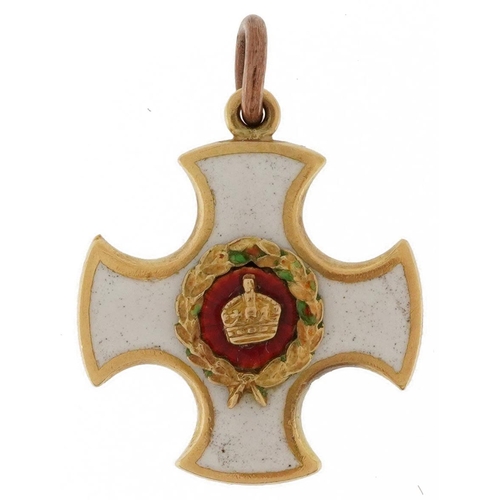 2407 - British military interest unmarked gold and enamel Distinguished Service Order miniature cross, 2cm ... 