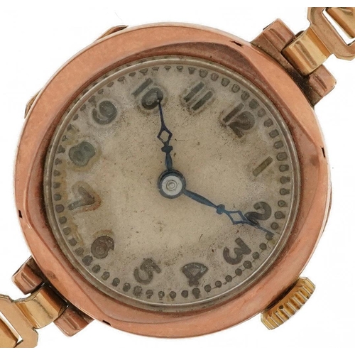 3922 - Vintage 9ct gold ladies wristwatch with gold plated strap, the case 21.4mm in diameter