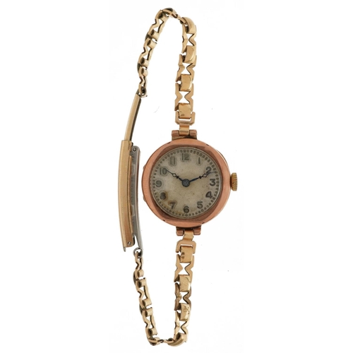 3922 - Vintage 9ct gold ladies wristwatch with gold plated strap, the case 21.4mm in diameter