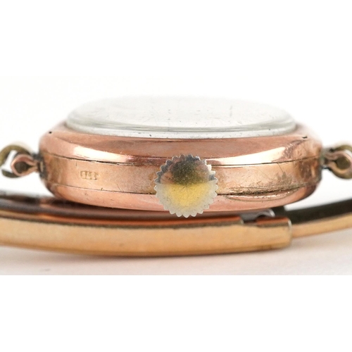 3922 - Vintage 9ct gold ladies wristwatch with gold plated strap, the case 21.4mm in diameter