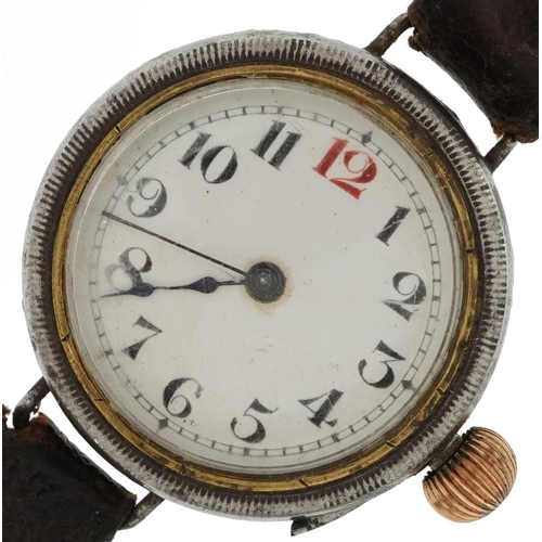 3840 - Military interest gun metal pilot's wristwatch with enamelled dial, 38mm in diameter