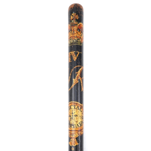 195 - William IV treen hand painted Special Constable police truncheon, 46cm in length