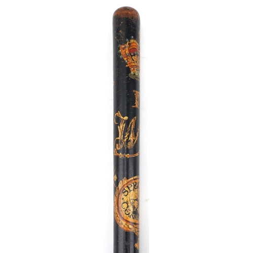 195 - William IV treen hand painted Special Constable police truncheon, 46cm in length