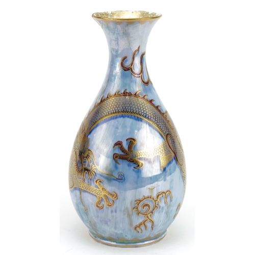 217 - Daisy Makeig-Jones for Wedgwood, ordinary luster vase hand painted and gilded with a dragon chasing ... 