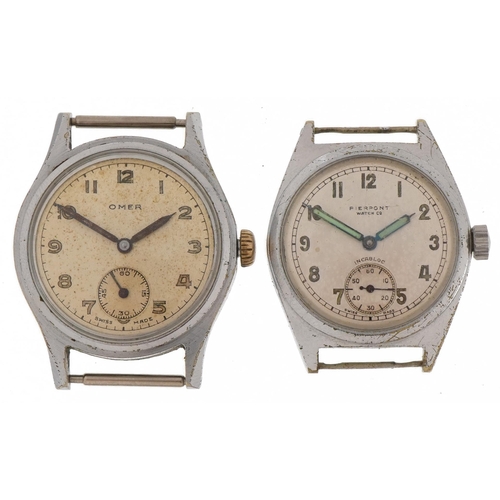 3844 - Two vintage military interest gentlemen's stainless steel wristwatches comprising Omer and Pierpont ... 