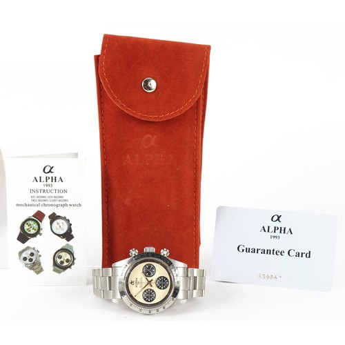 3904 - Alpha, gentlemen's Alpha 1993 chronometer manual wristwatch with cloth pouch and paperwork, the case... 