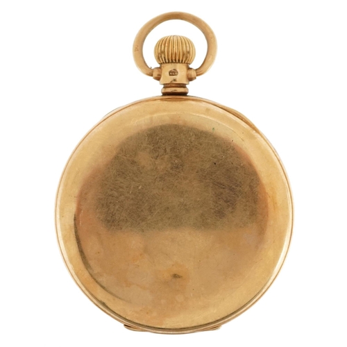 3923 - Gentlemen's 9ct gold open face pocket watch with enamelled dial, Birmingham 1915, 49.5mm in diameter... 