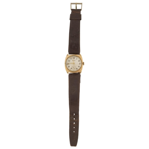 3849 - Cyma, gentlemen's 9ct gold manual wristwatch with subsidiary dial, the case 27.2mm wide