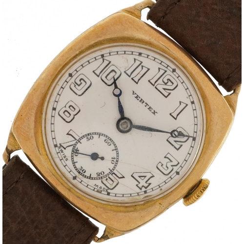 3848 - Vertex, gentlemen's 9ct gold manual wristwatch with military type dial, the case 28.2mm wide