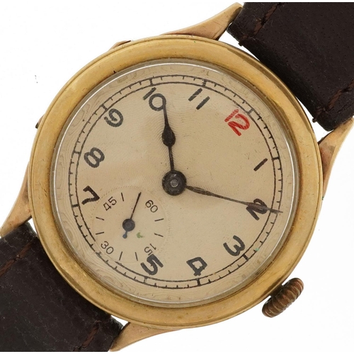 3846 - Arcadia, gentlemen's 9ct gold manual wristwatch with subsidiary dial, 29mm in diameter