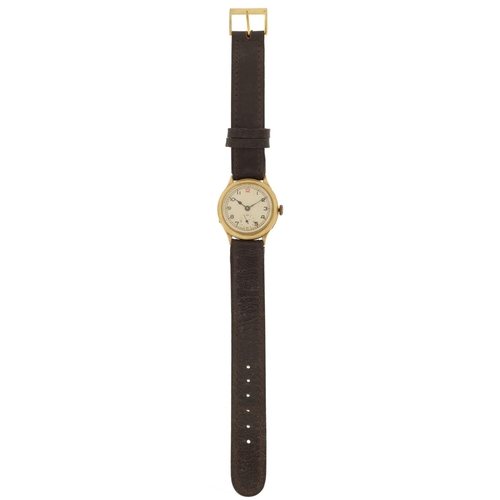 3846 - Arcadia, gentlemen's 9ct gold manual wristwatch with subsidiary dial, 29mm in diameter