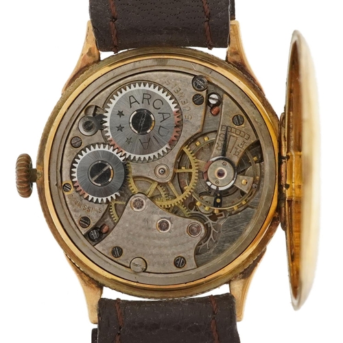 3846 - Arcadia, gentlemen's 9ct gold manual wristwatch with subsidiary dial, 29mm in diameter