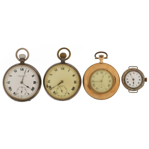 3937 - Three vintage and later pocket watches and a wristwatch comprising two gentlemen's silver open face ... 